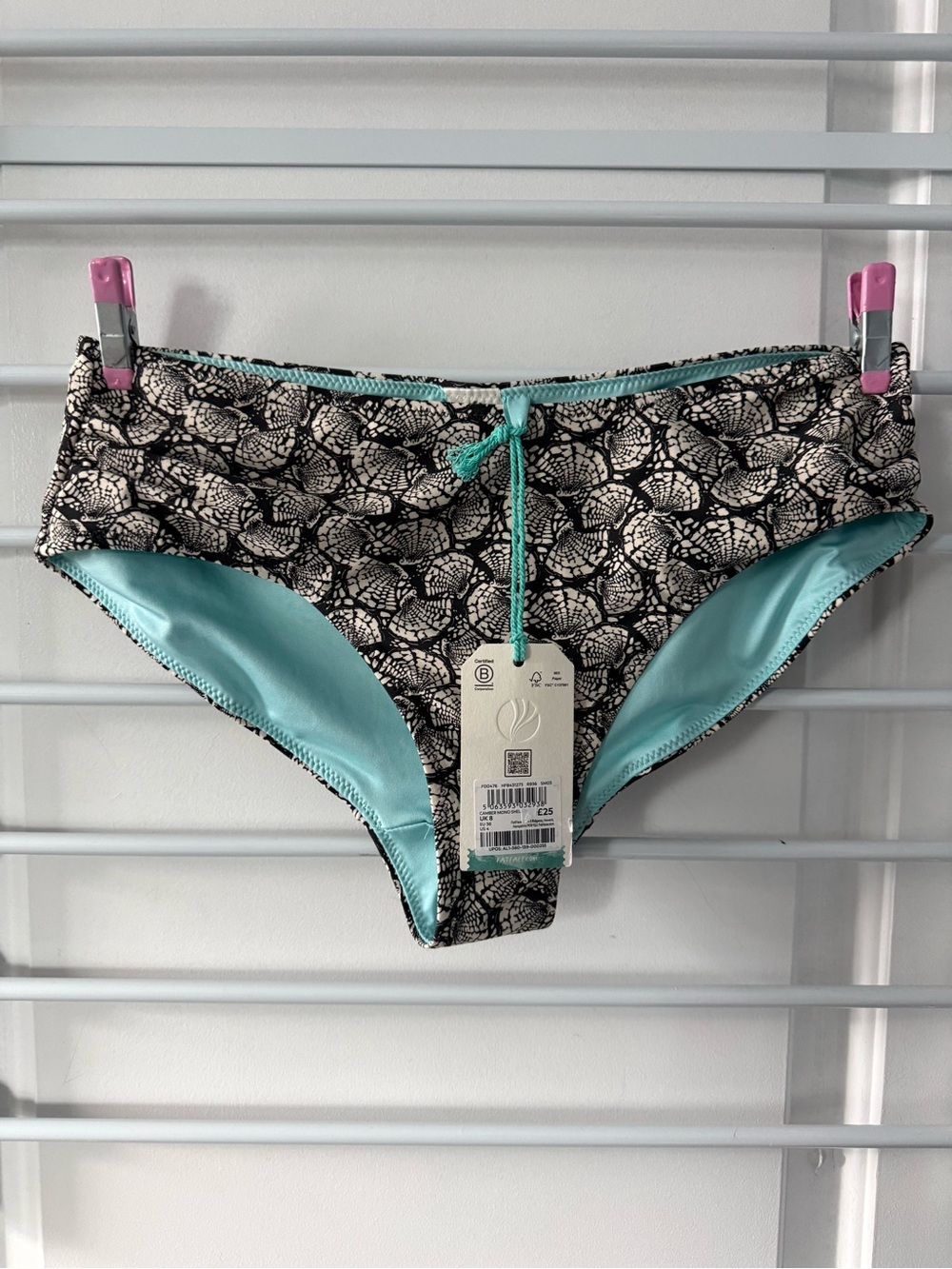 Fat Face Black and Aqua Lace-Print Bikini Bottom